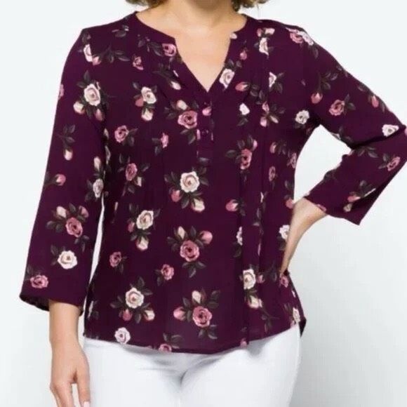 Monday Fun Kearney Henley Top in Purple Floral Size Medium - Picture 1 of 3
